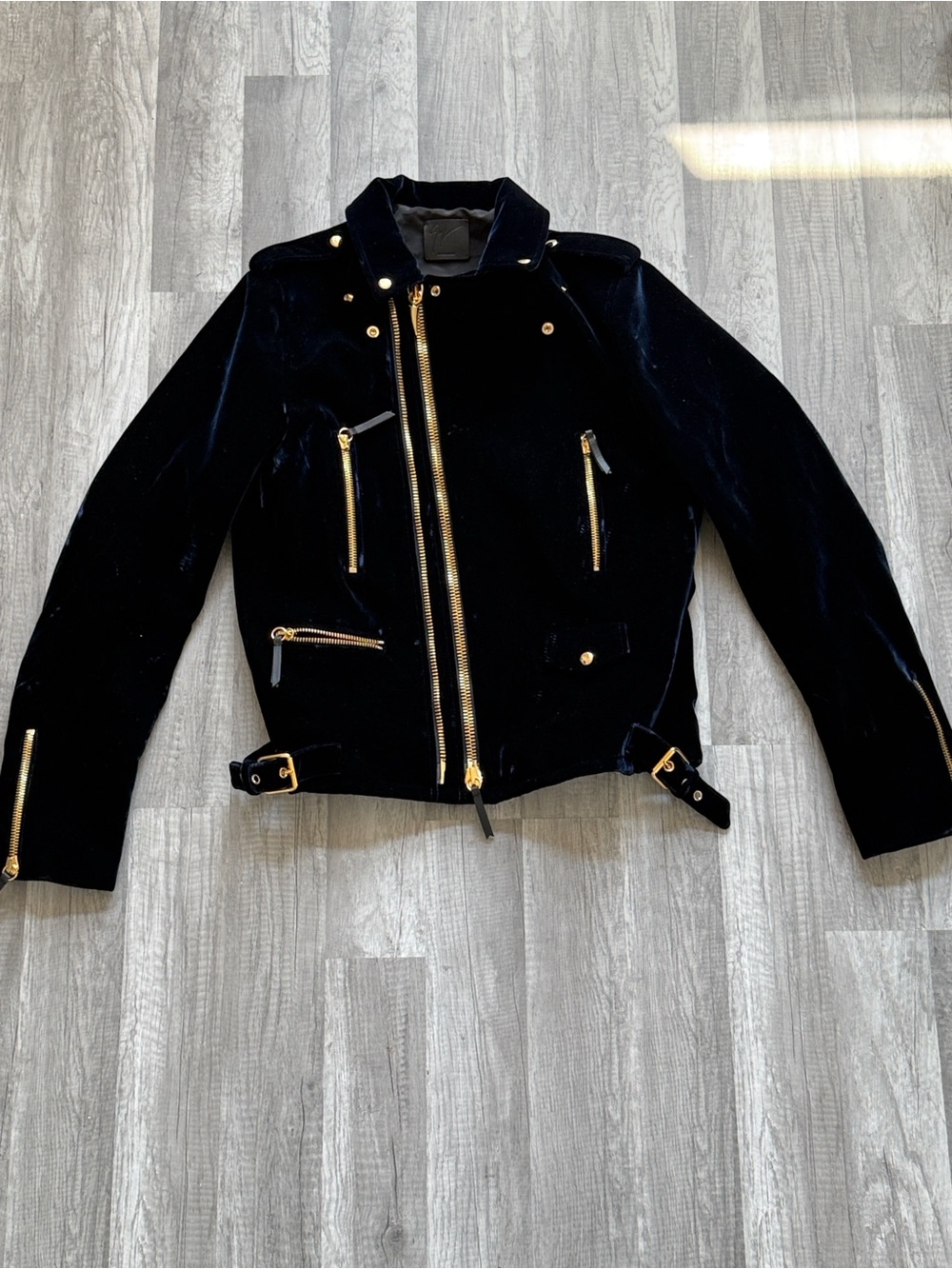 GIUSEPPE ZANOTTI Velvet Biker Jacket (Navy)